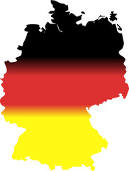 This image shows the map silhouette of Germany filled with a gradient of the German national flag colors: black, red, and yellow.

