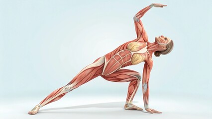 Female ballet dancer anatomy with muscular system isolated on white