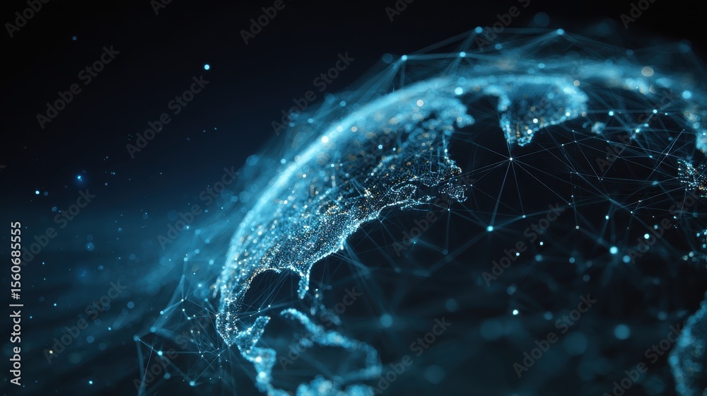 Poster technology image of globe. abstract polygonal shapes. background with connecting dots and lines. gra