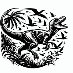 Velociraptor Chasing Prey Across the Prehistoric Terrain
