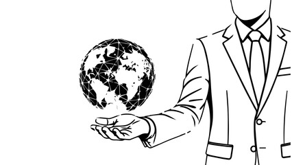 Businessman Hand Holding Digital Wireframe Sphere | Future Technology Network Concept | PNG Transparent Background