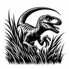 Velociraptor Sneaking Through Tall Grass in a Prehistoric Hunt