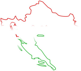 This image shows the map outline of Croatia filled with the colors of the Hungarian flag: red on top, white in the middle, and green at the bottom.