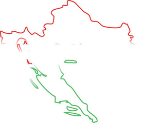 This image shows the map outline of Croatia filled with the colors of the Hungarian flag: red on top, white in the middle, and green at the bottom.
