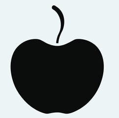 Simple black silhouette of a stylized apple with a stem on a light blue backgroundapple, fruit, silhouette, black, icon, graphic, food, healthy, organic, fresh, sweet, nature, plant, orchard, harvest,