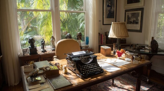 Office and typewriter in Ernest Hemingway&acirc;s Home and Museum, Whitehead Street, Key West, Florida, United States, no logos, no brands