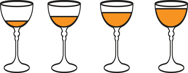 Beer and wine glass set for party celebration with drinks and crystal mugs on white background