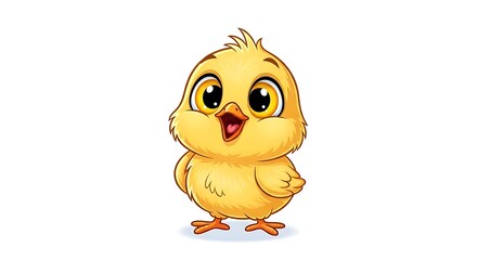 Fototapeta premium Illustration of a cute cartoon yellow chick standing on a white background with an open beak