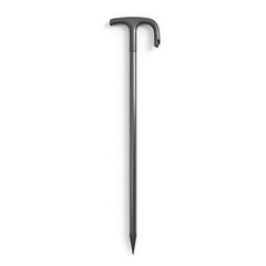 Metal tent stake with pointed tip and hook top for camping gear  