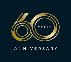 60 Years Anniversary design vector illustration. Unique 60 years logo design template. In gold color