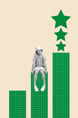 Vertical image 3d artwork photo collage of happy businesswoman businessman receive star review...