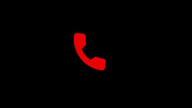 Call icon animation with a mobile phone screen concept. Incoming or outgoing call icon Receiver Icon Animation. red call icon in black background.