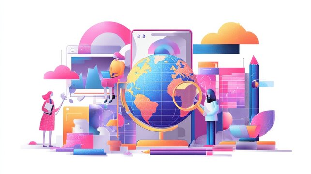 Global marketing strategy abstract concept vector illustration set. Macromarketing, competitive analysis, online reputation management, market analysis, digital image, social media abstract metaphor.