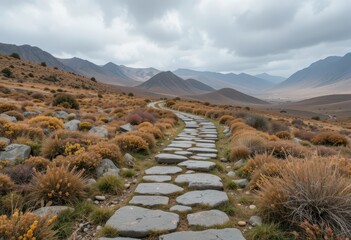 Through Barren Landscape Under Overcast Sky