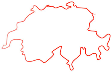 A red silhouette of Switzerland filled with a gradient and featuring a bold white cross, representing the national flag.