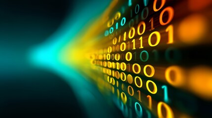 Colorful line of binary numbers with a green background. The numbers are in a row and are in different colors