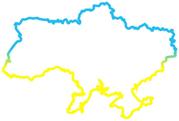 A silhouette map of Ukraine filled with a horizontal gradient of blue and yellow, symbolizing the national flag.