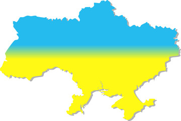 A silhouette map of Ukraine filled with a horizontal gradient of blue and yellow, symbolizing the national flag.