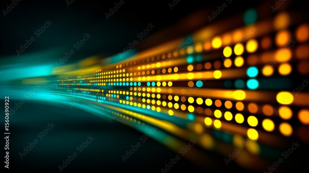 Poster long line of colorful dots that are all different sizes and colors. the dots are arranged in a way t