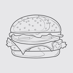 Hand drawn beef burger vector black and white
