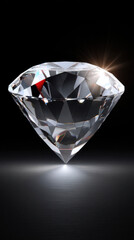 A stunning, perfectly cut diamond sparkles with incredible brilliance against a sleek black surface, its facets catching the light to create a dazzling display.