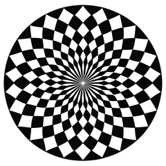 Mesmerizing Optical Illusion Black and White Pattern, Rotating Diamond Grid Creating a Vortex, Abstract Geometric Art for Modern Aesthetic Appeal