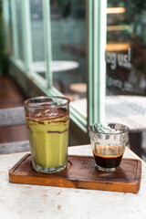 Avocado Coffee with espresso at cafe in the morning
