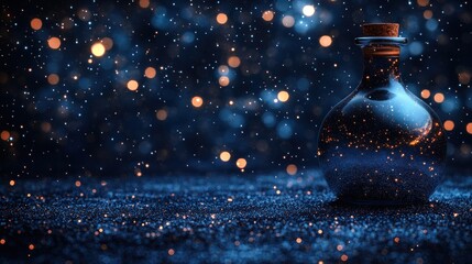Captivating sparkles trapped in a glass bottle against a night backdrop