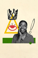 Collage of person standing under symbolic eye representing control surveillance spying manipulation...