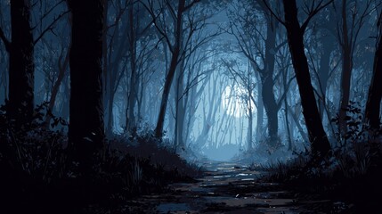 Obraz premium A forest in dark night illustration, no logos, no brands