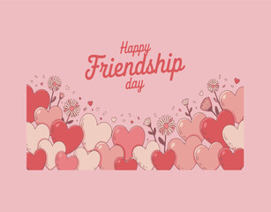 Happy Friendship Day Illustration with Hearts and Flowers