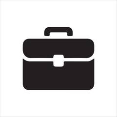 Black vector icon of a briefcase symbolizing business, professionalism, and work. The flat design showcases a classic office bag with a handle and latch, ideal for use in business apps, corporate webs