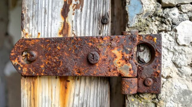 Rusty Hinge On Weathered Wood