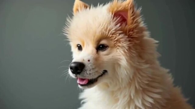 A delightful Pomsky puppy gazes inquisitively, showcasing its fluffy fur and endearing expression, making it a perfect embodiment of canine charm and playful innocence.