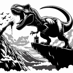 Tyrannosaurus Rex Roaring from a Cliff Overlooking the Prehistoric Wild © Samra