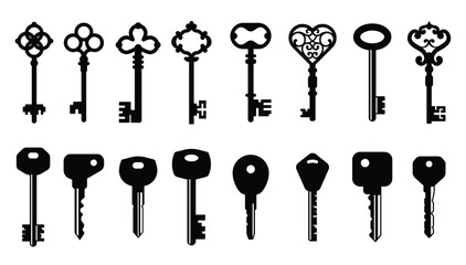 keys keyhole logo collection modern retro house keys secret gate padlock vector badges illustration