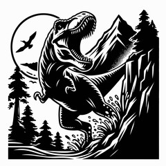 Tyrannosaurus Rex Roaring from a Cliff Overlooking the Prehistoric Wild © Samra