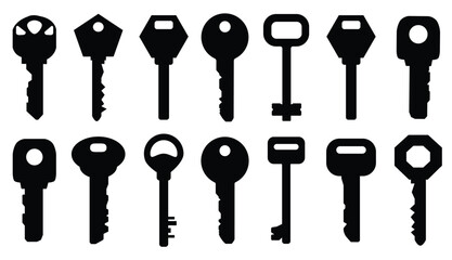Key vector icon set on isolated background.