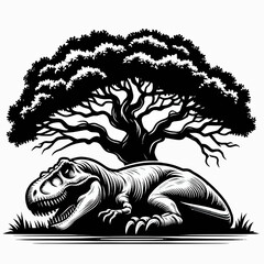 Tyrannosaurus Rex Sleeping Peacefully Under a Prehistoric Tree © Samra