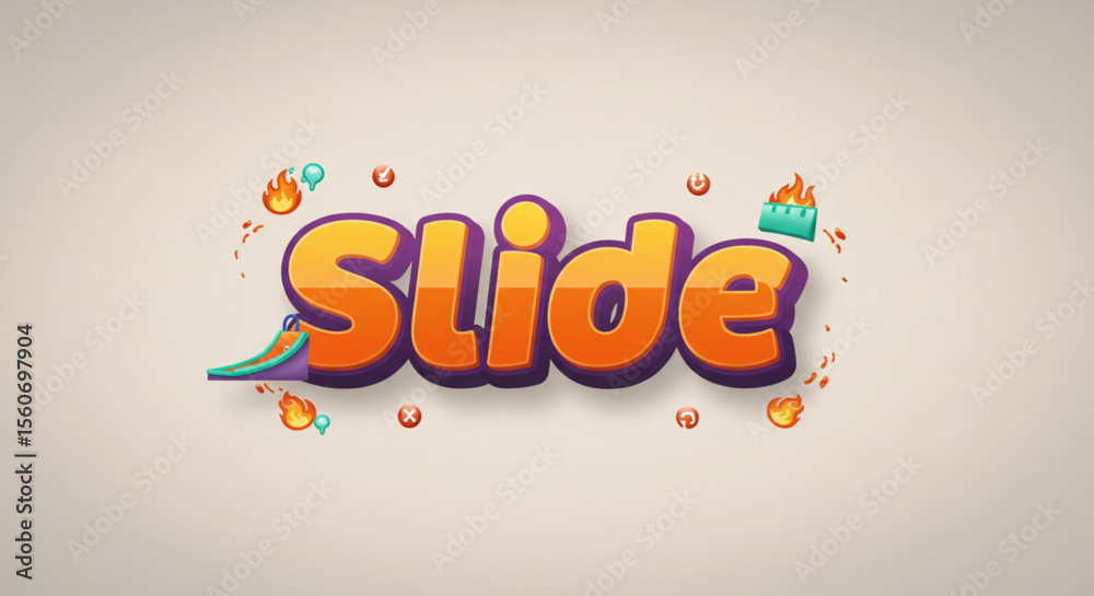 Poster dynamic 3d slide text effect vibrant colors and playful design