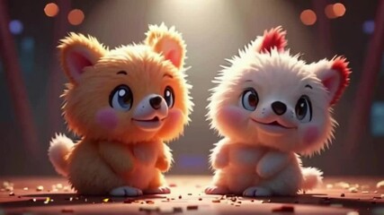Two adorable puppies in a heartwarming scene, showcasing puppy love, friendship, and delightful animal companionship with a touch of fantasy and cute digital art.