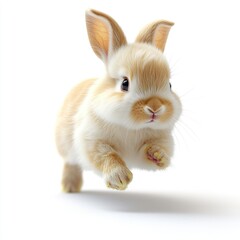 Energetic bunny hops joyfully across a bright surface in playful motion