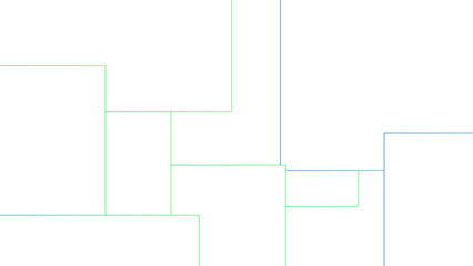 Minimalist abstract background with a white base, with a geometric pattern composed of thin, multi-sized rectangles with soft green and blue lines. Organized, and digital, with a technical