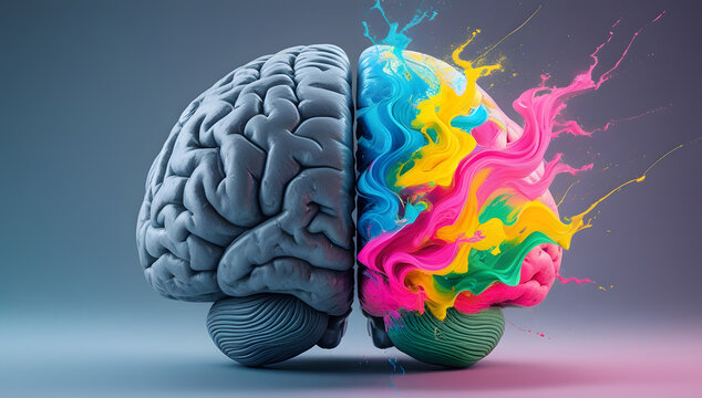 Abstract Brain Exploding with Vibrant CMYK Paint Splatter: Creativity, Innovation Concept