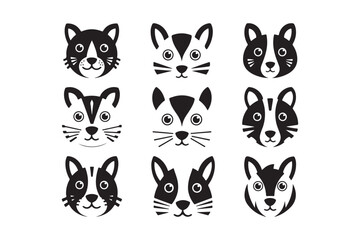 Adorable black and white cartoon animal faces