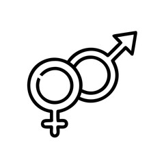 Male and female gender symbols intertwined, representing unity and partnership.