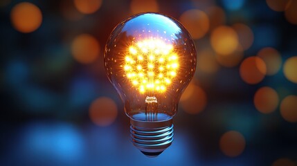 Floating light bulb with glowing filament creating warm ambiance in dark setting