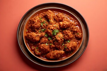 Chicken Korma and spicy pickle in clay dish