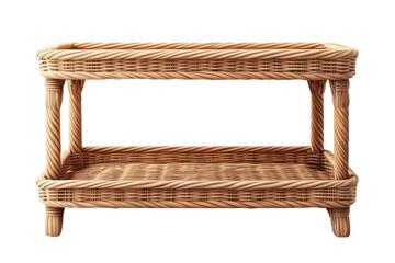 Fototapeta premium Handcrafted two tier wicker serving cart evokes rustic charm bringing warmth and elegance to on transparent background