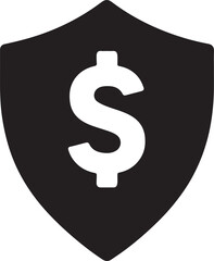 Silhouette icon of dollar sign inside shield symbol, representing financial protection, safety, and money security.